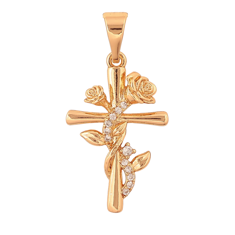 Кулон Xuping колір Позолота 18K "Хрест з квіткою та кристалами" для ланцюжка до 7мм фото №1 Кулон Xuping колір Позолота 18K "Хрест з квіткою та кристалами" для ланцюжка до 7мм фото №1