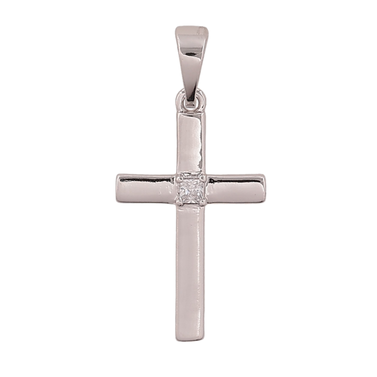 Кулон Xuping колір Родій "Хрест з кристалом" для ланцюжка до 5мм фото №2