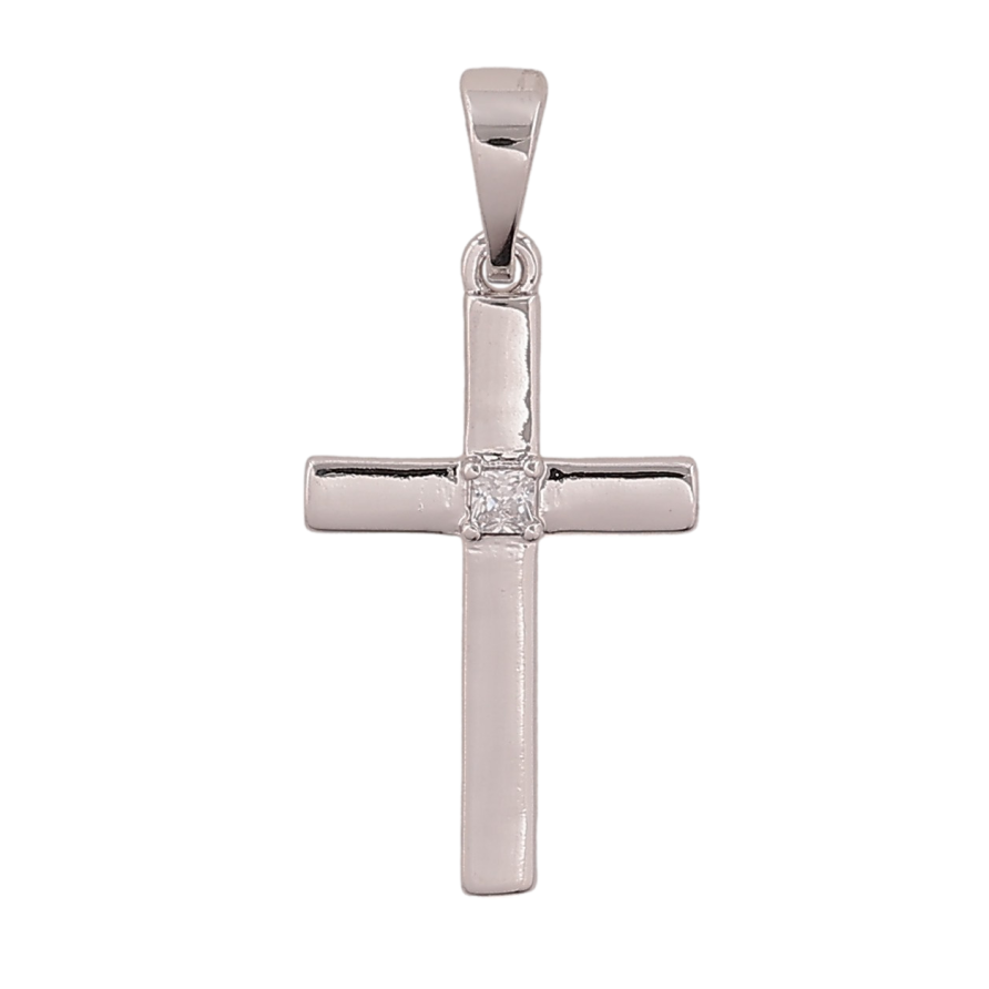 Кулон Xuping колір Родій "Хрест з кристалом" для ланцюжка до 5мм фото №1