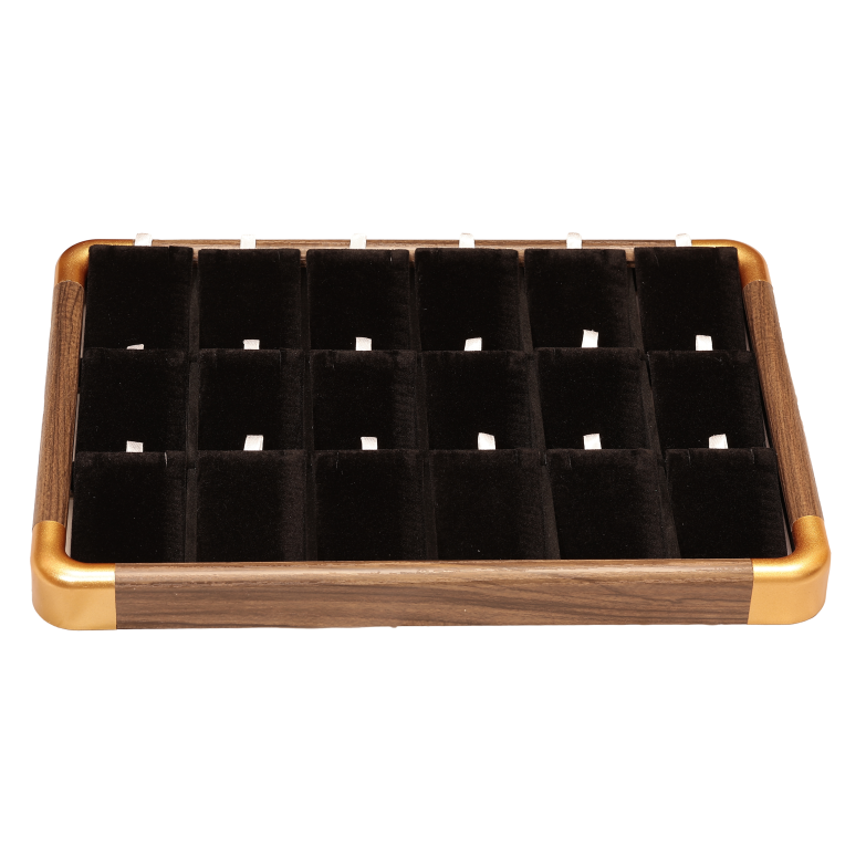 Підставка під сережки, кулони на ланцюжку Планшет 18 подушечок, що виймаються, пластик з візерунком під дерево з чорними оксамитовими подушечками дшв-35х24х3см фото №1