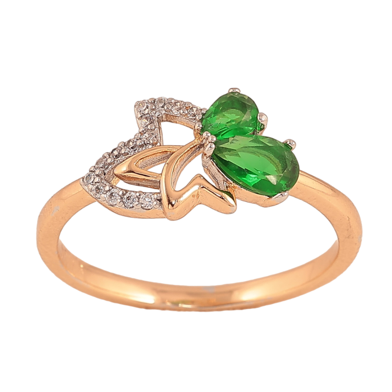 Кольцо Xuping цвет Позолота 18К + Родий "Листок с зелеными кристаллами" фото №1