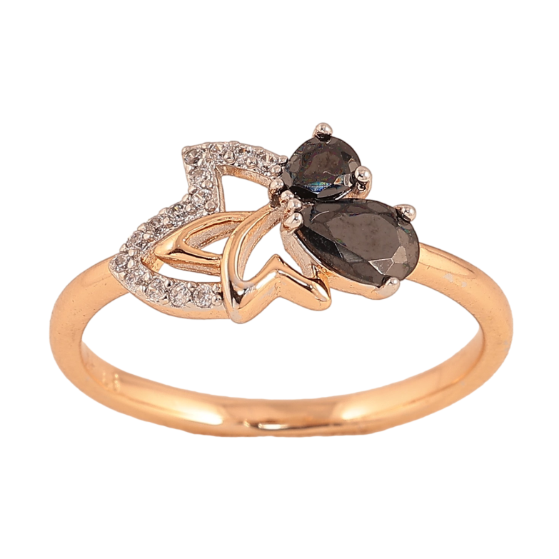 Кольцо Xuping цвет Позолота 18К + Родий "Листик с черными кристаллами" фото №1