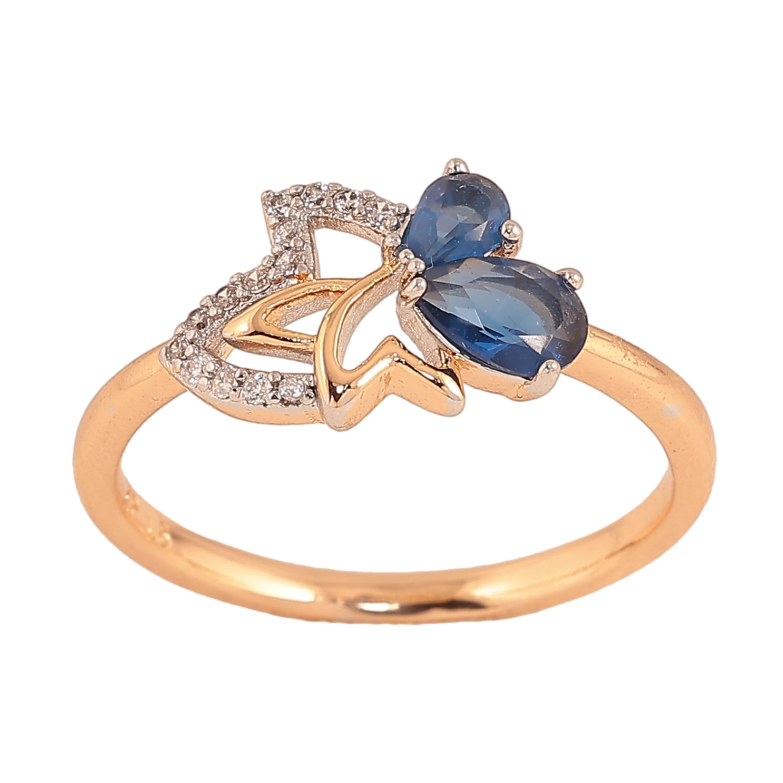 Кольцо Xuping цвет Позолота 18К + Родий "Листик с синими кристаллами" фото №1