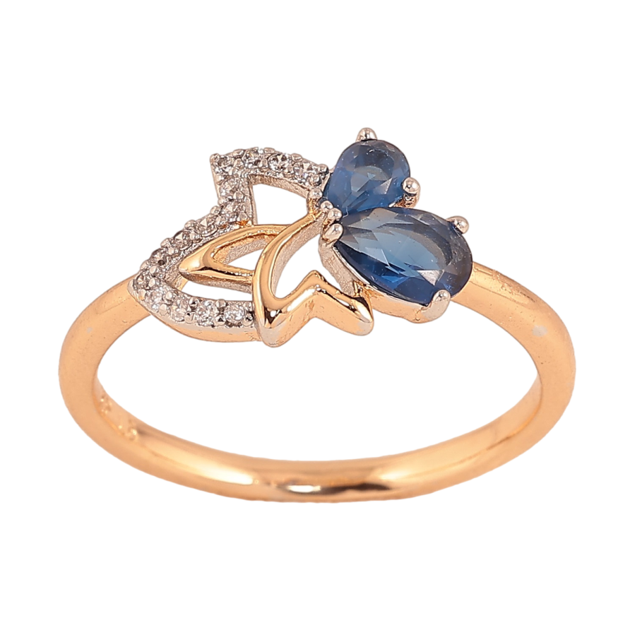 Кольцо Xuping цвет Позолота 18К + Родий "Листик с синими кристаллами" фото №1