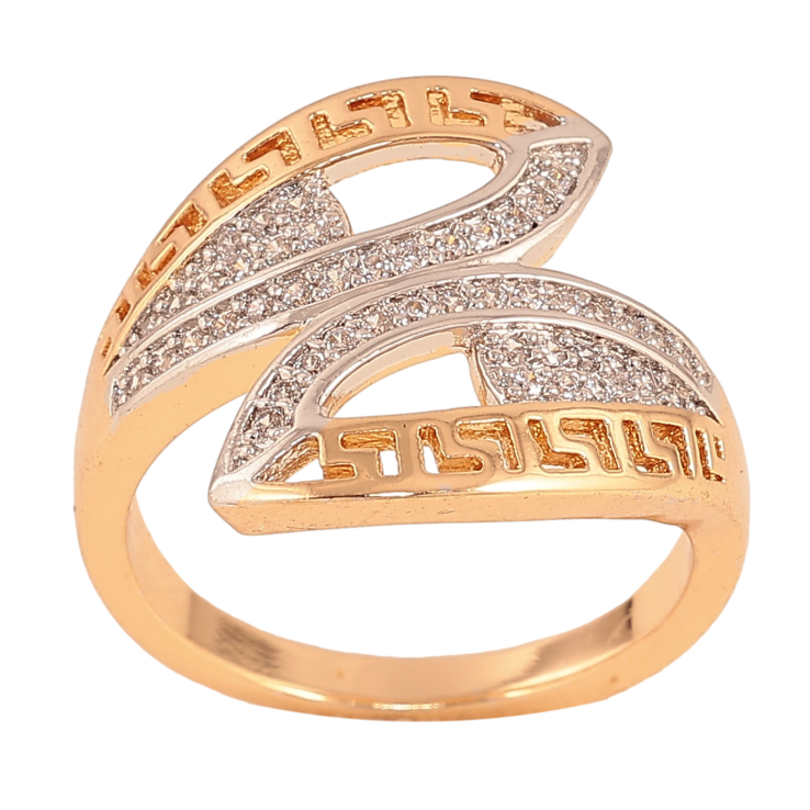 Каблучка Xuping колір Позолота 18К + Родій "Дві пелюстки з меандровим візерунком" фото №11 Каблучка Xuping колір Позолота 18К + Родій "Дві пелюстки з меандровим візерунком" фото №11