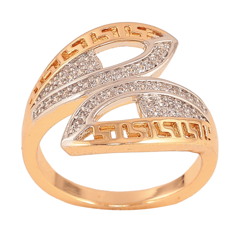 Кольцо Xuping цвет Позолота 18К + Родий "Два лепестка с меандровым узором" фото №1