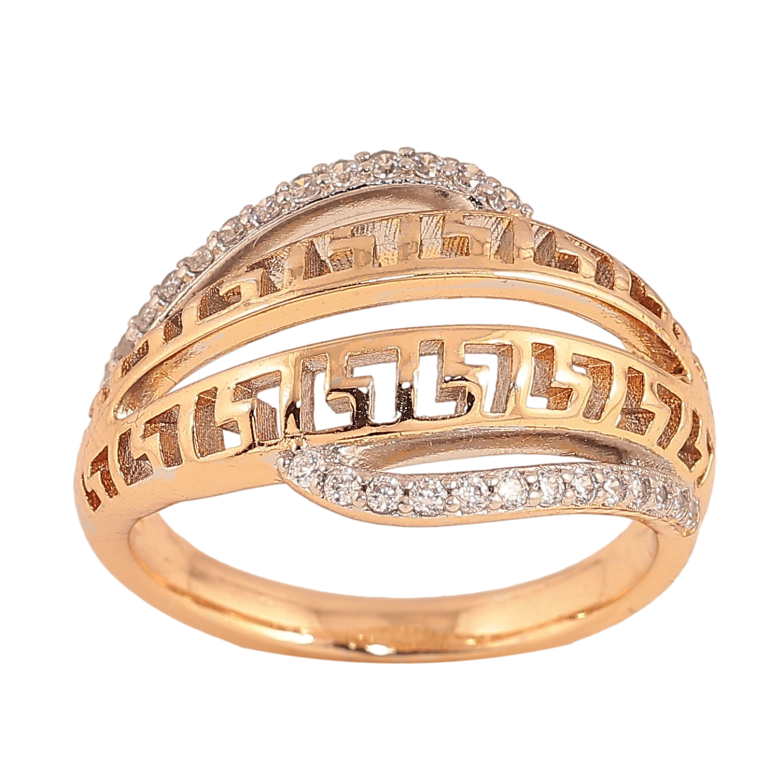 Каблучка Xuping колір Позолота 18К+ Родій "Меандровий орнамент із кристалами" фото №2