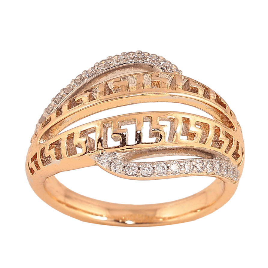 Кольцо Xuping цвет Позолота 18К + Родий "Меандровый орнамент с кристаллами" фото №1