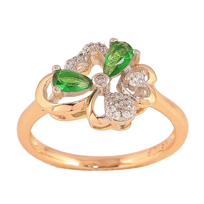 Кольцо Xuping цвет Позолота 18K + Родий "Цветок с зелеными кристаллами" фото №1