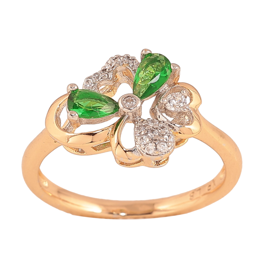 Каблучка Xuping колір Позолота 18K + Родій "Квітка із зеленими кристалами" фото №1