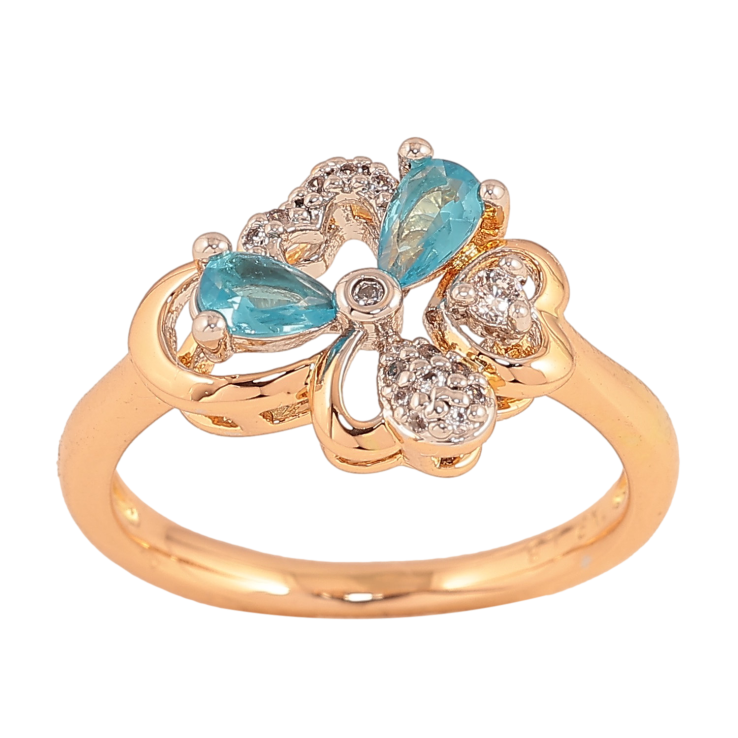 Каблучка Xuping колір Позолота 18K + Родій "Квітка з блакитними кристалами" фото №6