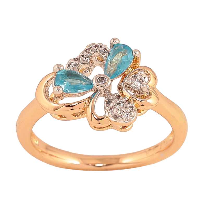 Каблучка Xuping колір Позолота 18K + Родій "Квітка з блакитними кристалами" фото №1