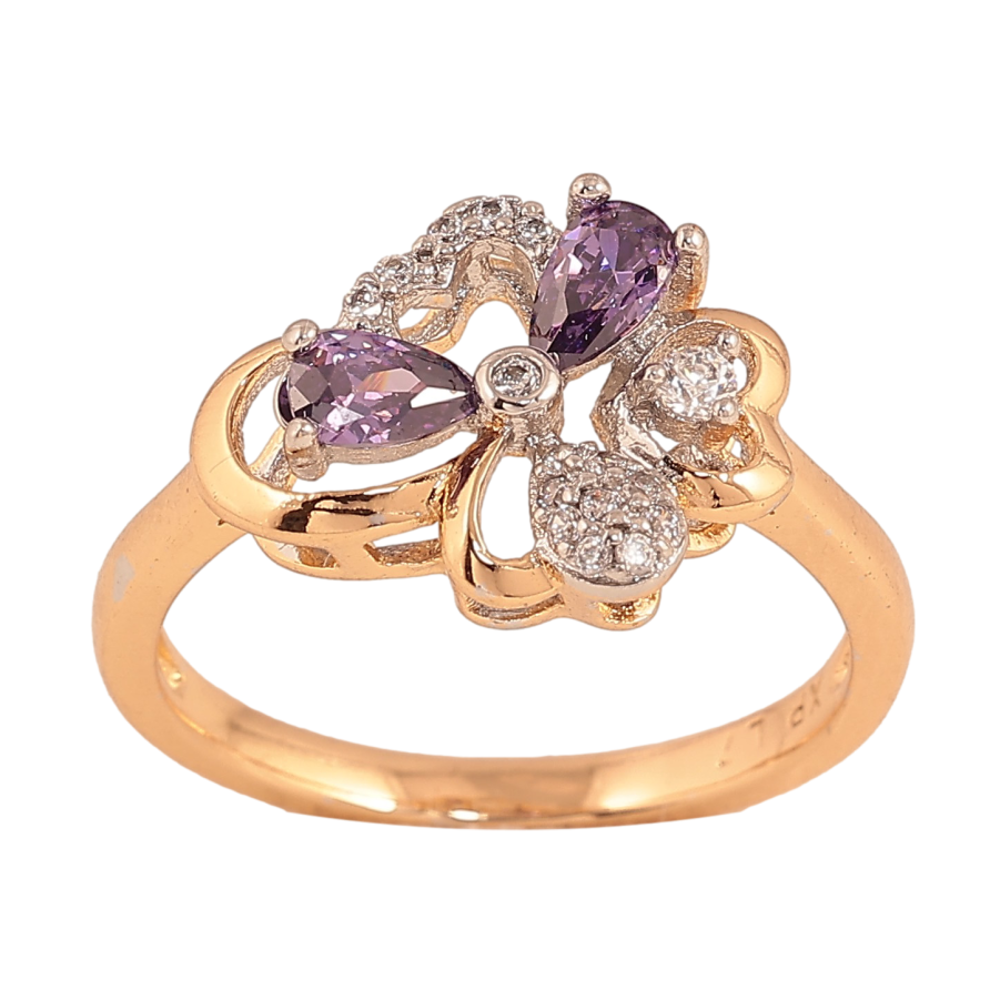 Каблучка Xuping колір Позолота 18K + Родій "Квітка з бузковими кристалами" фото №1
