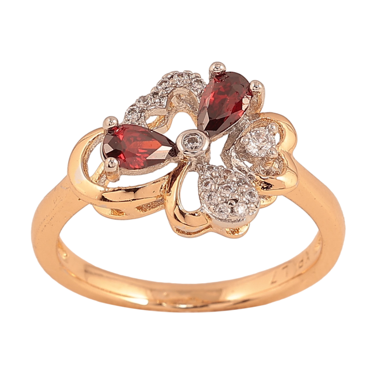 Каблучка Xuping колір Позолота 18K + Родій "Квітка з червоним кристалом" фото №5