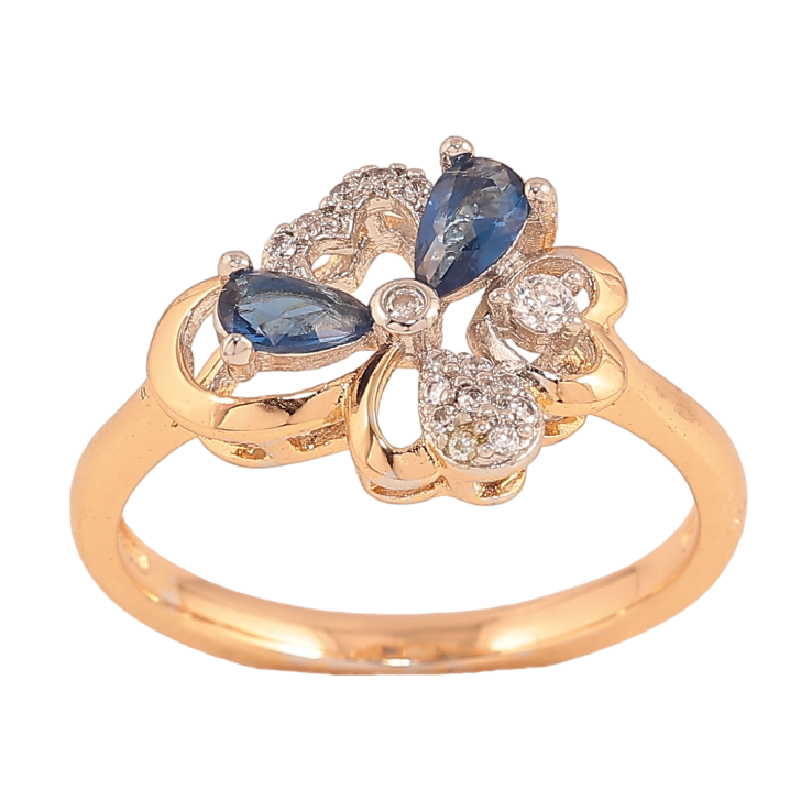 Каблучка Xuping колір Позолота 18K + Родій "Квітка із синіми кристалами" фото №7