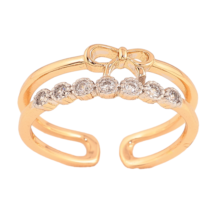 Каблучка Xuping колір Позолота 18K + Родій "Шлях кристалів з бантом" фото №9