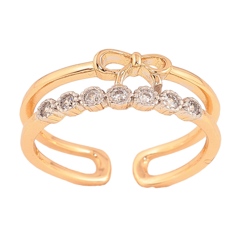 Кольцо Xuping цвет Позолота 18K + Родий "Дорожка кристаллов с бантом" фото №3