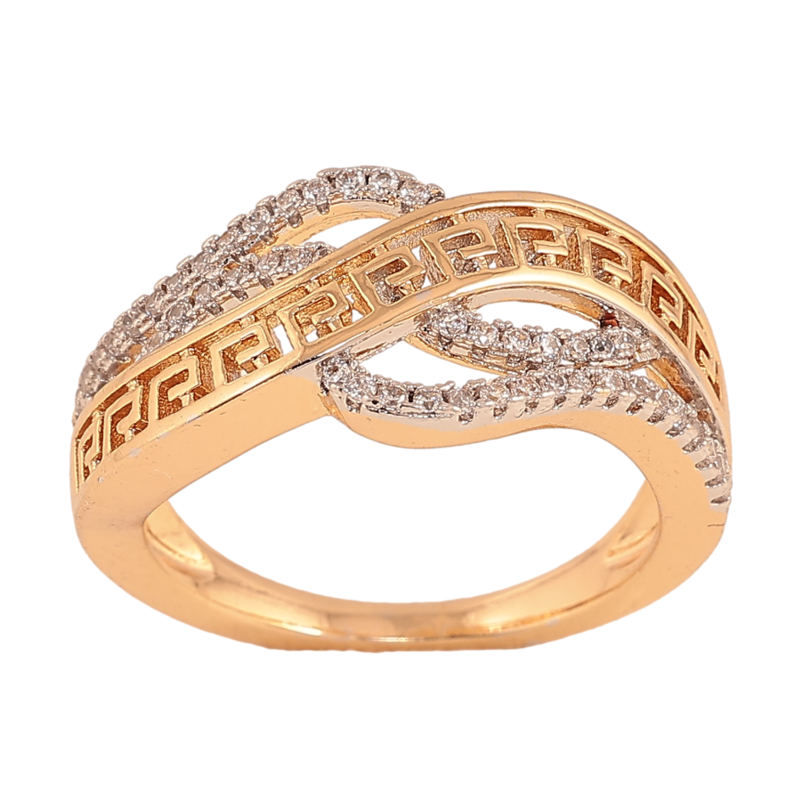 Кольцо Xuping цвет Позолота 18K+Родий "Меандровая линия с волнистыми дорожками кристаллов" фото №1