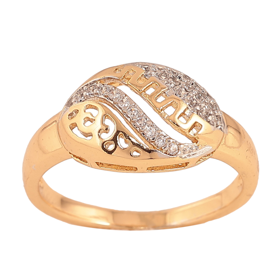 Каблучка Xuping колір Позолота 18K+Родій "Овальний купол з різьбленим візерунком та інкрустацією кристалами" фото №1 Каблучка Xuping колір Позолота 18K+Родій "Овальний купол з різьбленим візерунком та інкрустацією кристалами" фото №1