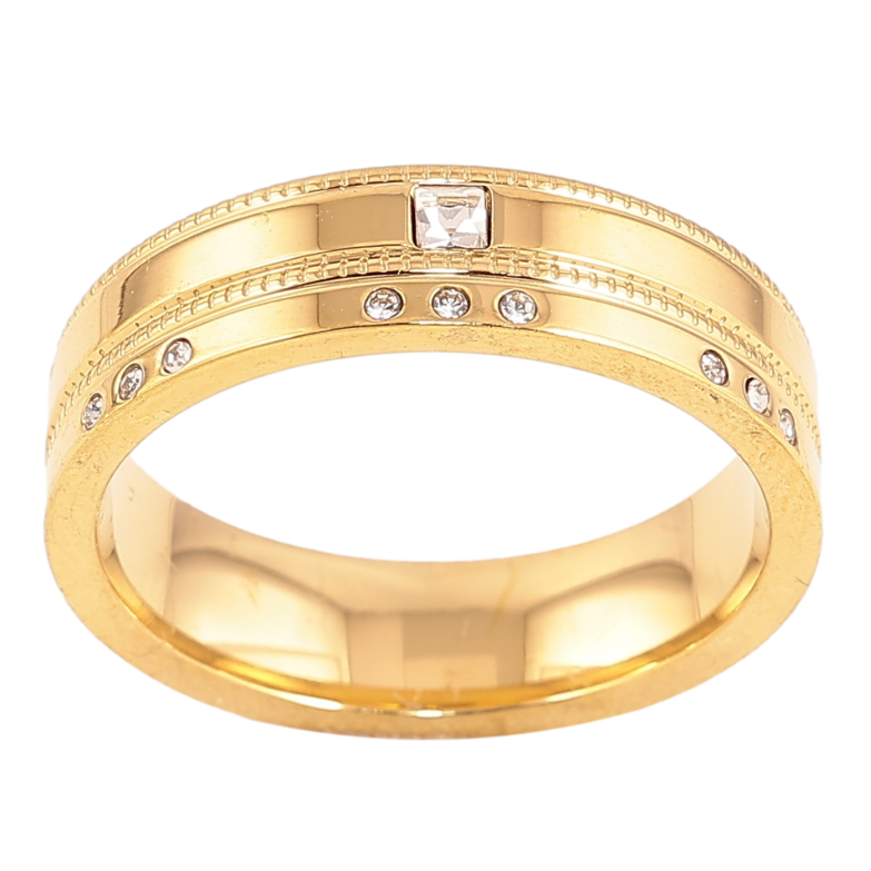 Каблучка Xuping TTM Stainless Steel колір 14К "Візерунок з кристалами" шир. 5.5мм фото №2 Каблучка Xuping TTM Stainless Steel колір 14К "Візерунок з кристалами" шир. 5.5мм фото №2
