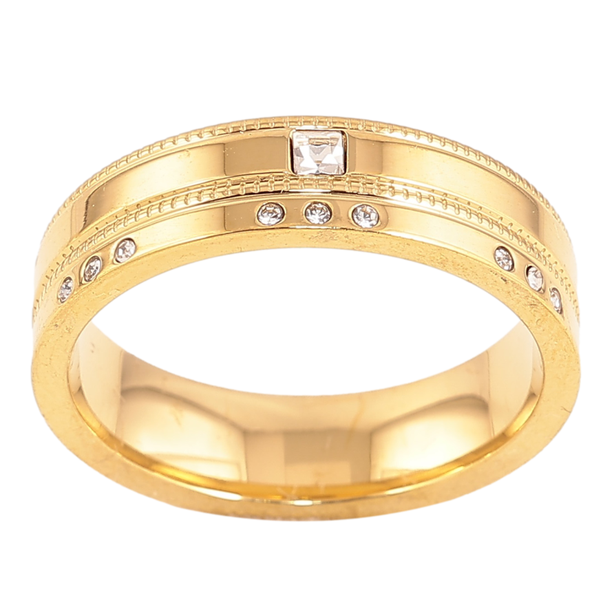 Кольцо Xuping TTM Stainless Steel цвет 14К "Узор с кристаллами" шир. 5.5мм фото №1 Кольцо Xuping TTM Stainless Steel цвет 14К "Узор с кристаллами" шир. 5.5мм фото №1