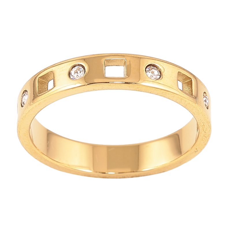 Каблучка Xuping TTM Stainless Steel колір 14К "Візерунок з кристалами" шир. 4мм фото №1 Каблучка Xuping TTM Stainless Steel колір 14К "Візерунок з кристалами" шир. 4мм фото №1