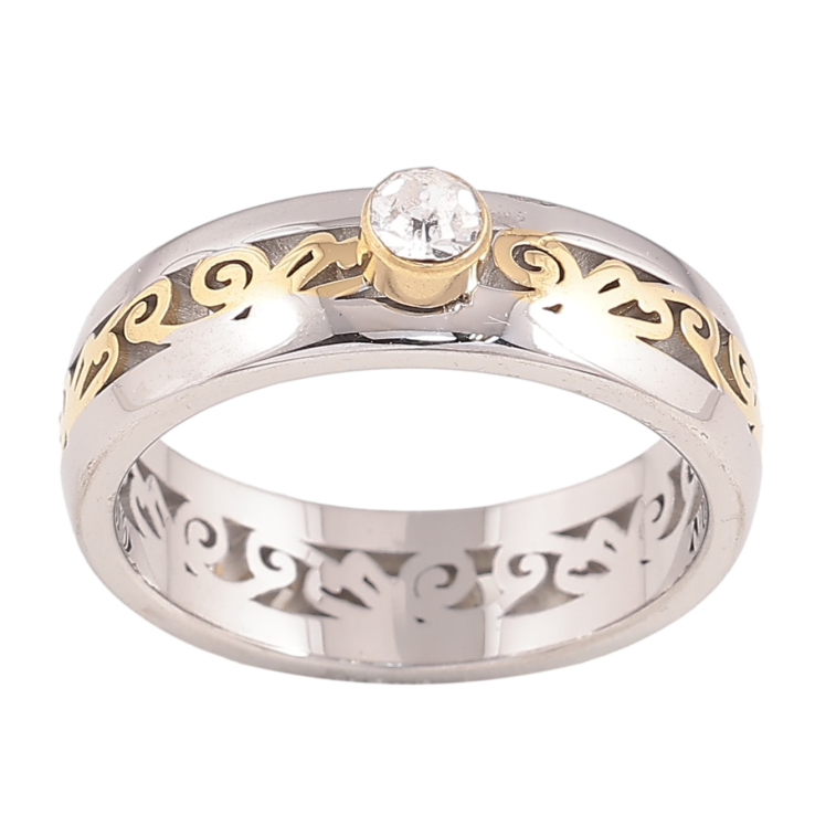 Кольцо Xuping TTM Stainless Steel цвет 14К+Родий "Вензельный узор с кристаллом" шир. 6мм фото №19