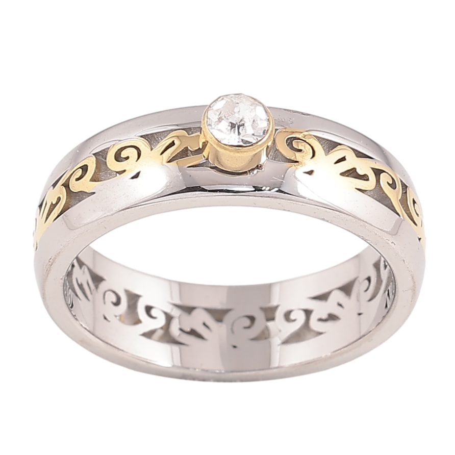 Кольцо Xuping TTM Stainless Steel цвет 14К+Родий "Вензельный узор с кристаллом" шир. 6мм фото №1