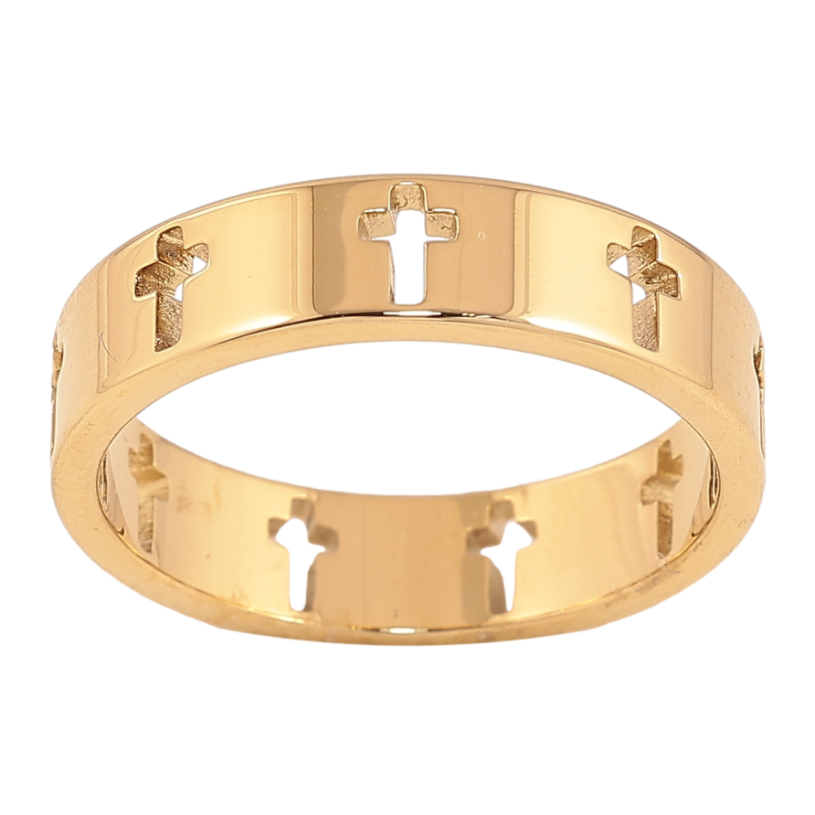 Кольцо Xuping TTM Stainless Steel цвет 14К "Узор крестики" шир. 5мм фото №1