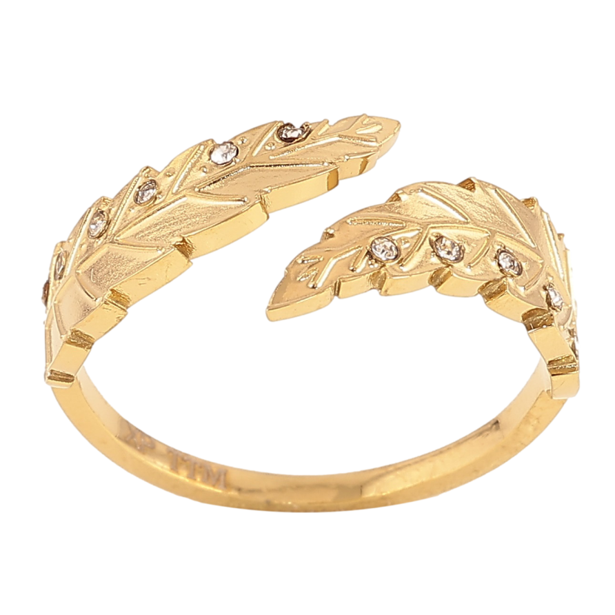 Кольцо Xuping TTM Stainless Steel цвет 14К "Листики с кристаллами" фото №1