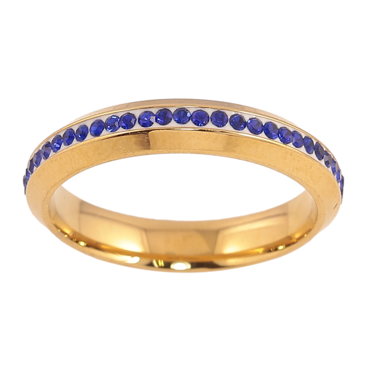 Кольцо Xuping TTM Stainless Steel цвет 14К "Дорожка синих кристаллов" шир. 4мм фото №9