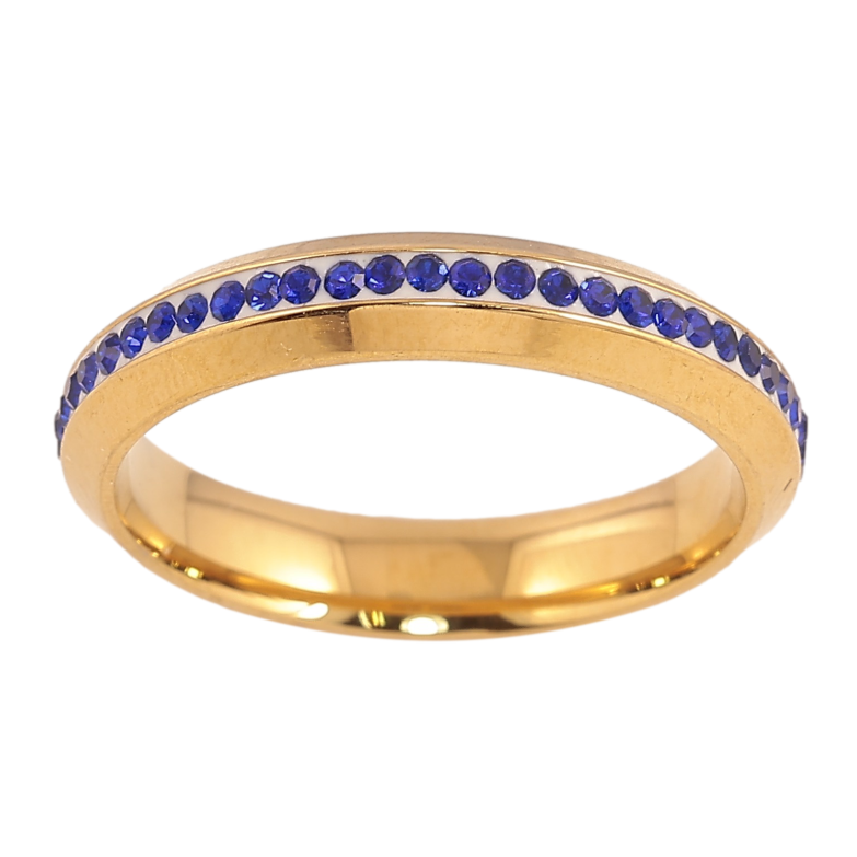 Кольцо Xuping TTM Stainless Steel цвет 14К "Дорожка синих кристаллов" шир. 4мм фото №1 Кольцо Xuping TTM Stainless Steel цвет 14К "Дорожка синих кристаллов" шир. 4мм фото №1