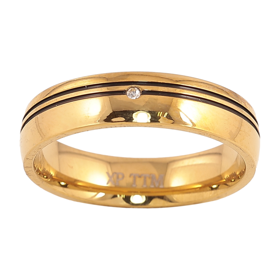 Кольцо Xuping TTM Stainless Steel цвет 14К "Узор черной эмалью и кристаллом" шир. 5мм фото №1