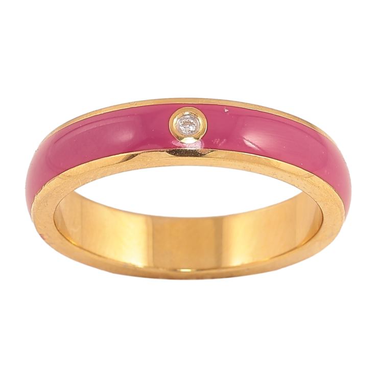 Кольцо Xuping TTM Stainless Steel цвет 14К "Узор с кристаллом и малиновой эмалью" шир. 4мм фото №19