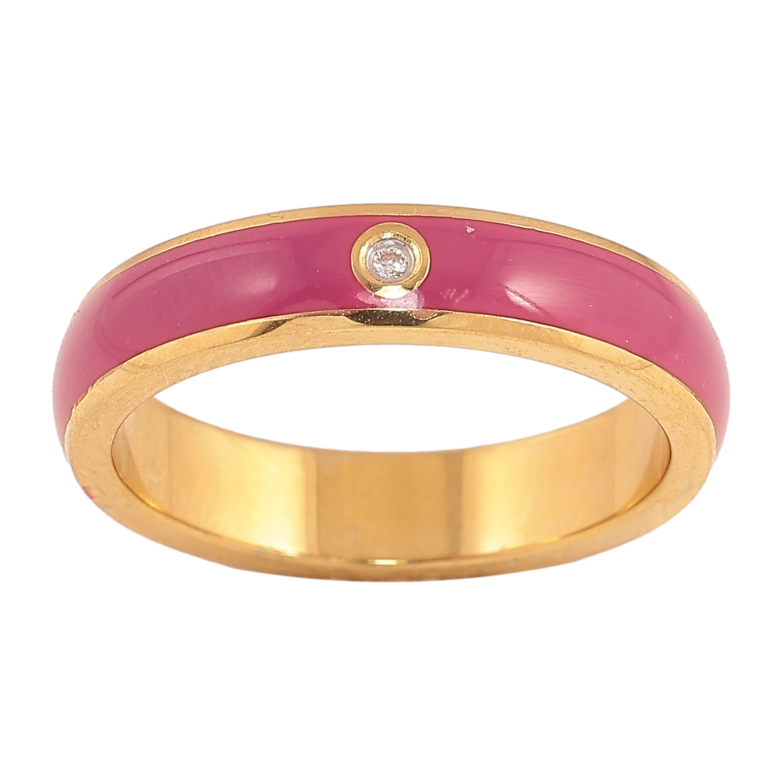 Кольцо Xuping TTM Stainless Steel цвет 14К "Узор с кристаллом и малиновой эмалью" шир. 4мм фото №1