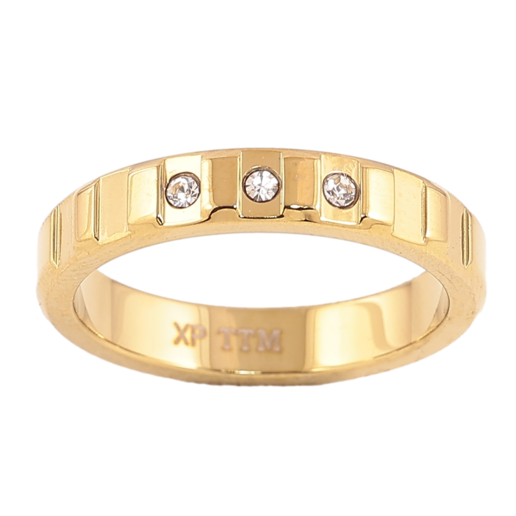 Кольцо Xuping TTM Stainless Steel цвет 14К "Узор с кристаллами" шир. 4мм фото №8