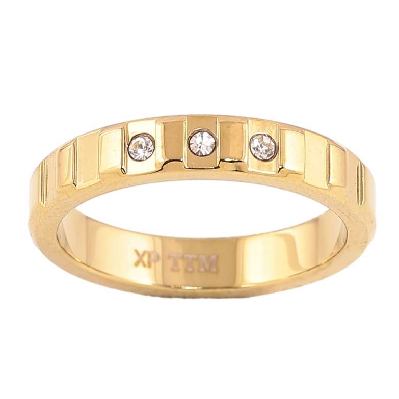 Кольцо Xuping TTM Stainless Steel цвет 14К "Узор с кристаллами" шир. 4мм фото №1