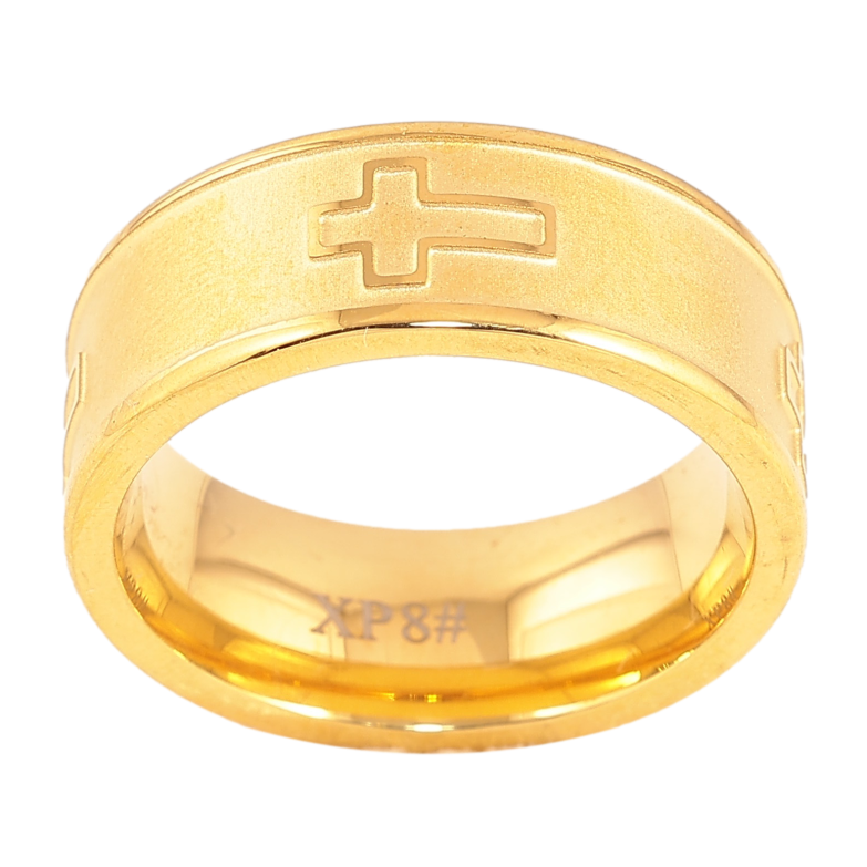 Каблучка Xuping TTM Stainless Steel колір 14К "Візерунок хрестик" шир. 8мм фото №1 Каблучка Xuping TTM Stainless Steel колір 14К "Візерунок хрестик" шир. 8мм фото №1