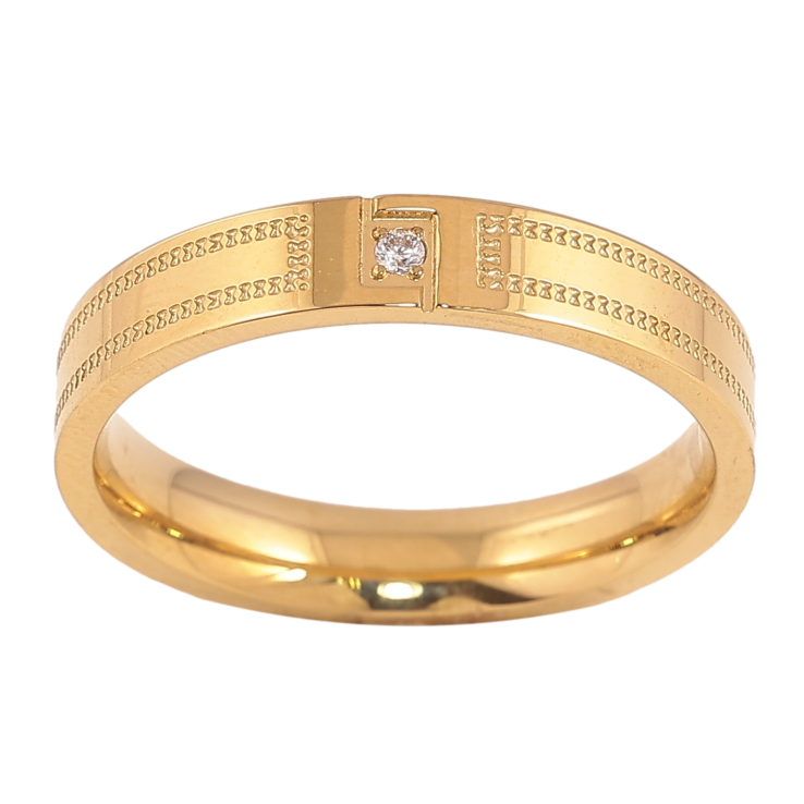 Кольцо Xuping TTM Stainless Steel цвет 14К "Узор с кристаллом" шир. 4мм фото №7