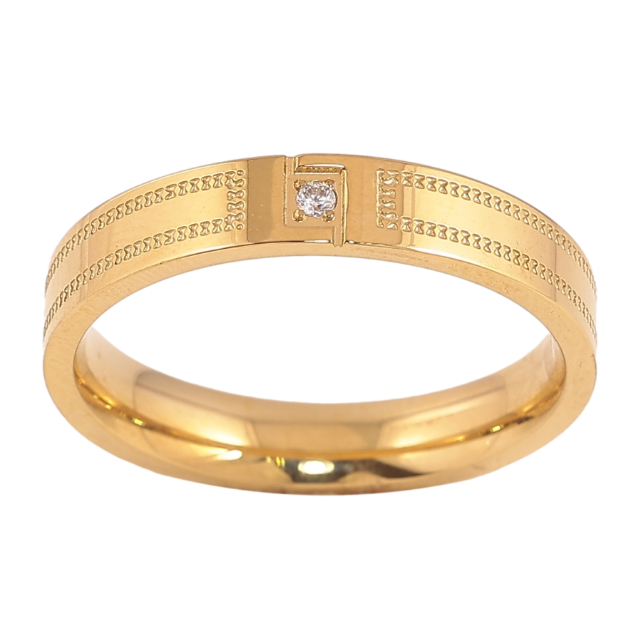 Кольцо Xuping TTM Stainless Steel цвет 14К "Узор с кристаллом" шир. 4мм фото №1 Кольцо Xuping TTM Stainless Steel цвет 14К "Узор с кристаллом" шир. 4мм фото №1