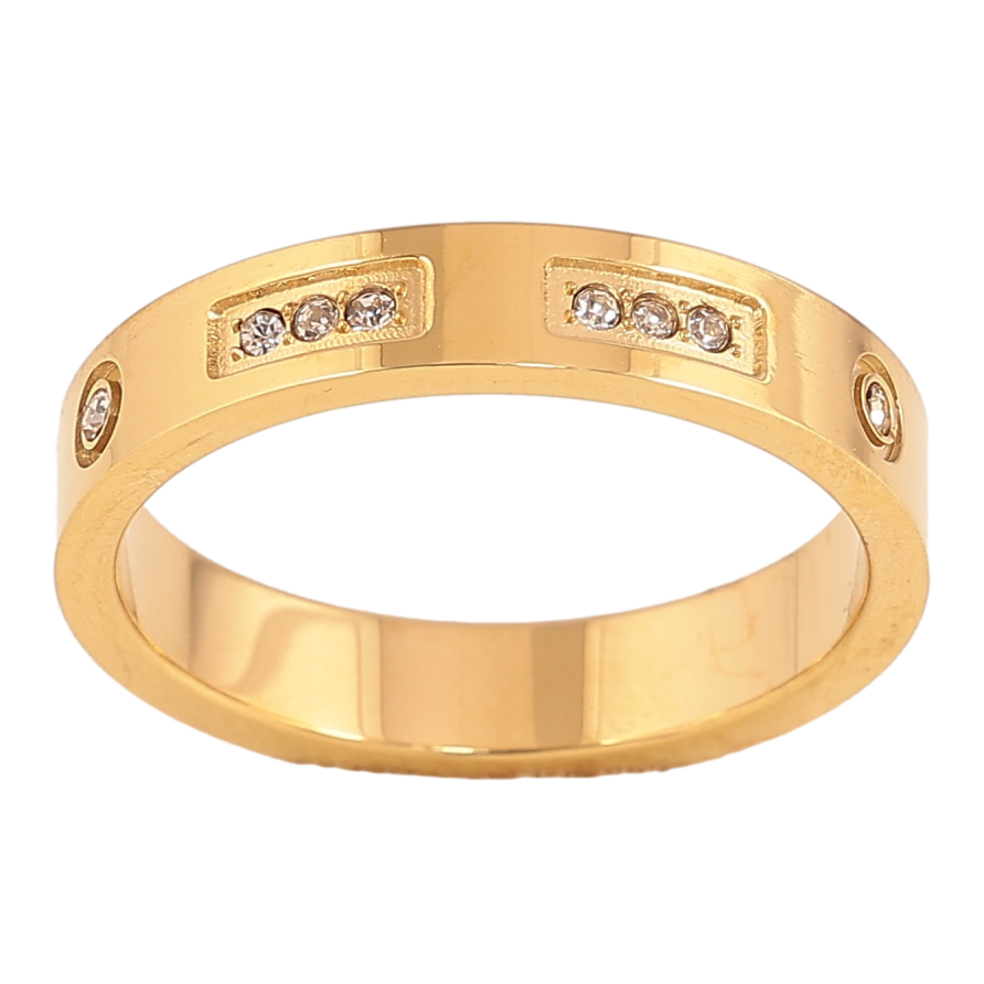 Кольцо Xuping TTM Stainless Steel цвет 14К "Узор с кристаллами" шир. 4мм фото №1 Кольцо Xuping TTM Stainless Steel цвет 14К "Узор с кристаллами" шир. 4мм фото №1