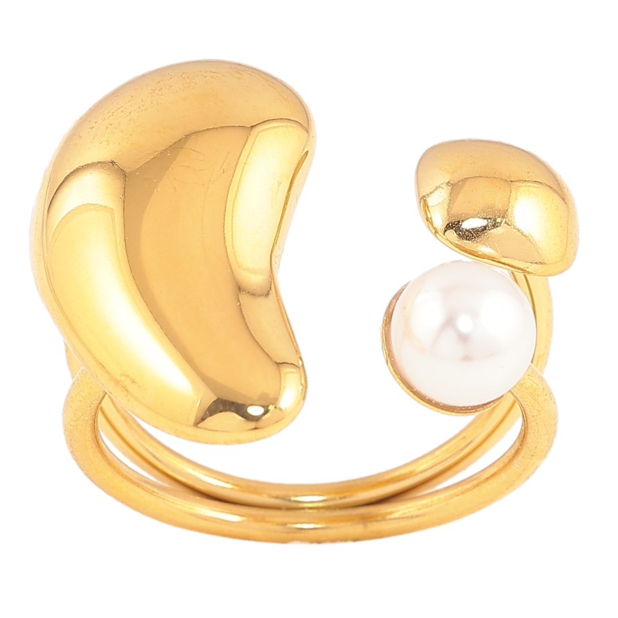 Каблучка Xuping TTM Stainless Steel колір 14К "Візерунок з перлиною" фото №1 Каблучка Xuping TTM Stainless Steel колір 14К "Візерунок з перлиною" фото №1