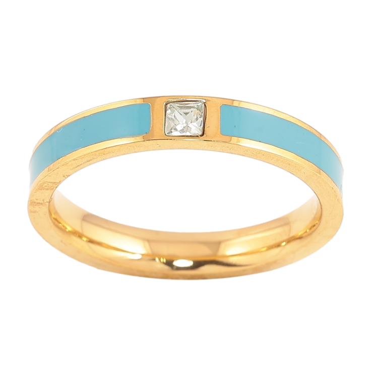 Кольцо Xuping TTM Stainless Steel цвет 14К "Узор с кристаллом и голубой эмалью" шир. 3.5мм фото №17