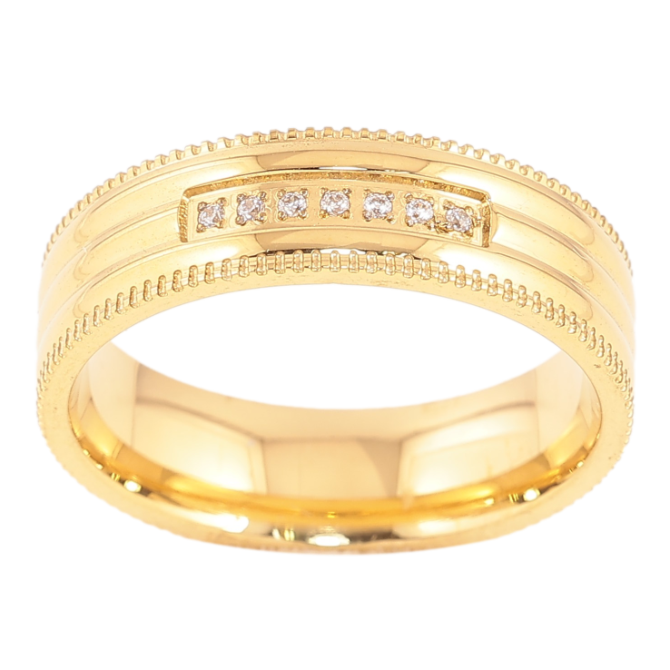 Кольцо Xuping TTM Stainless Steel цвет 14К "Узор с кристаллом" шир. 6мм фото №12