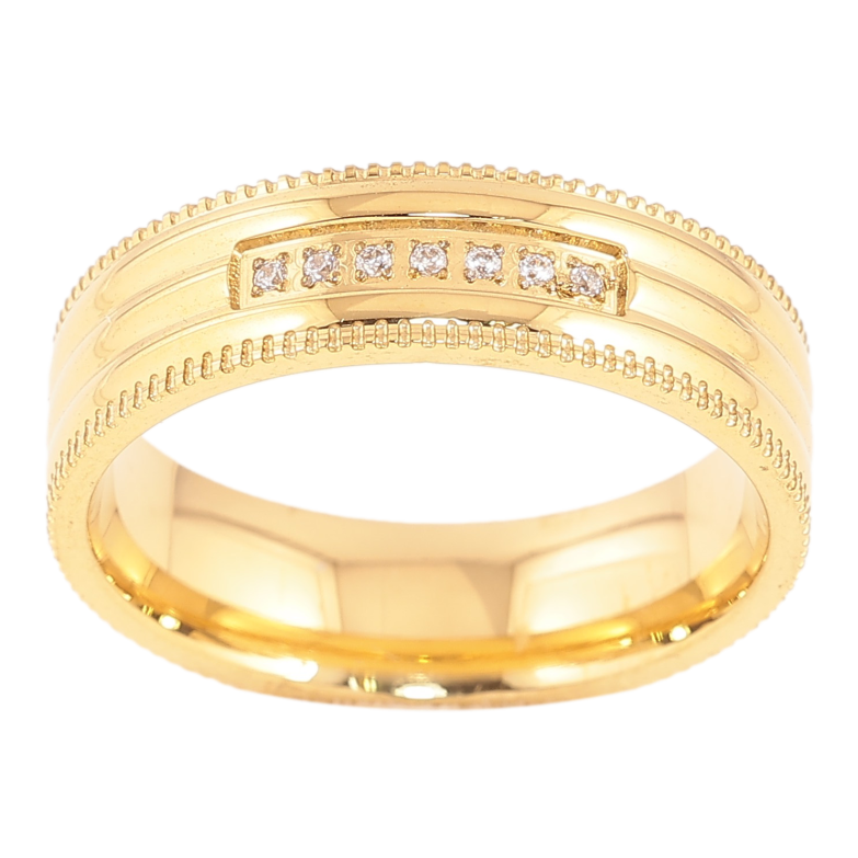 Кольцо Xuping TTM Stainless Steel цвет 14К "Узор с кристаллом" шир. 6мм фото №1