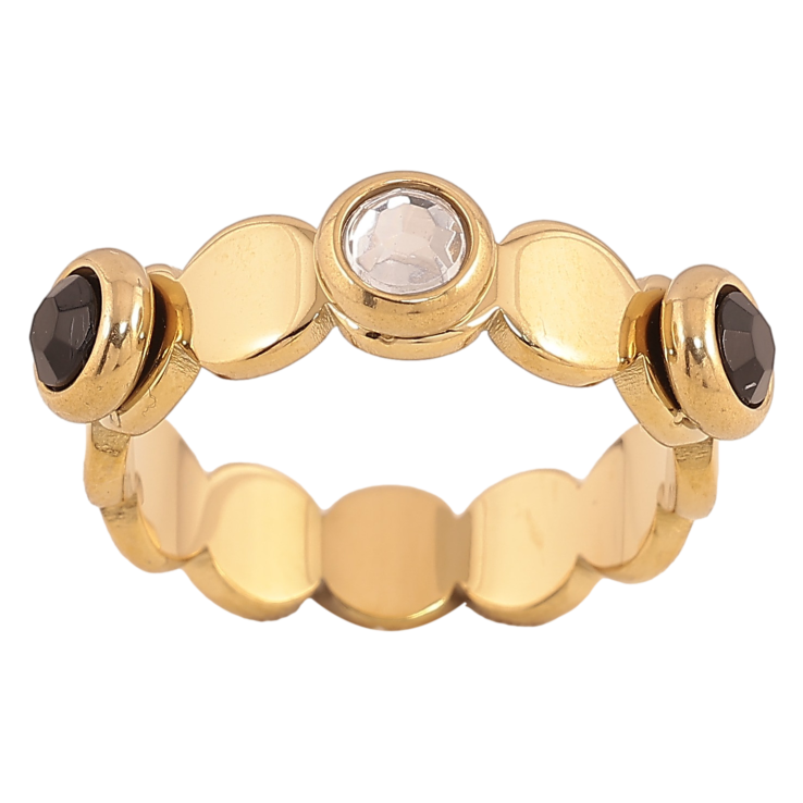 Кольцо Xuping TTM Stainless Steel цвет 14К "Узор с кристаллами" фото №2