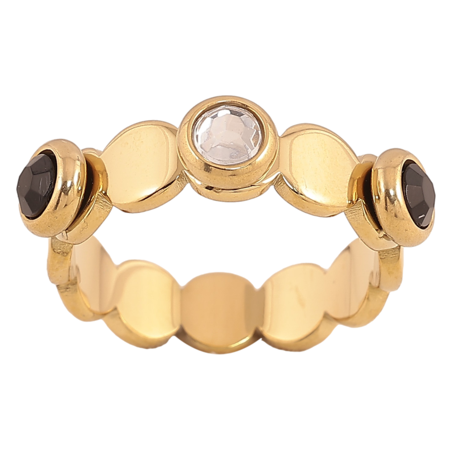 Кольцо Xuping TTM Stainless Steel цвет 14К "Узор с кристаллами" фото №1