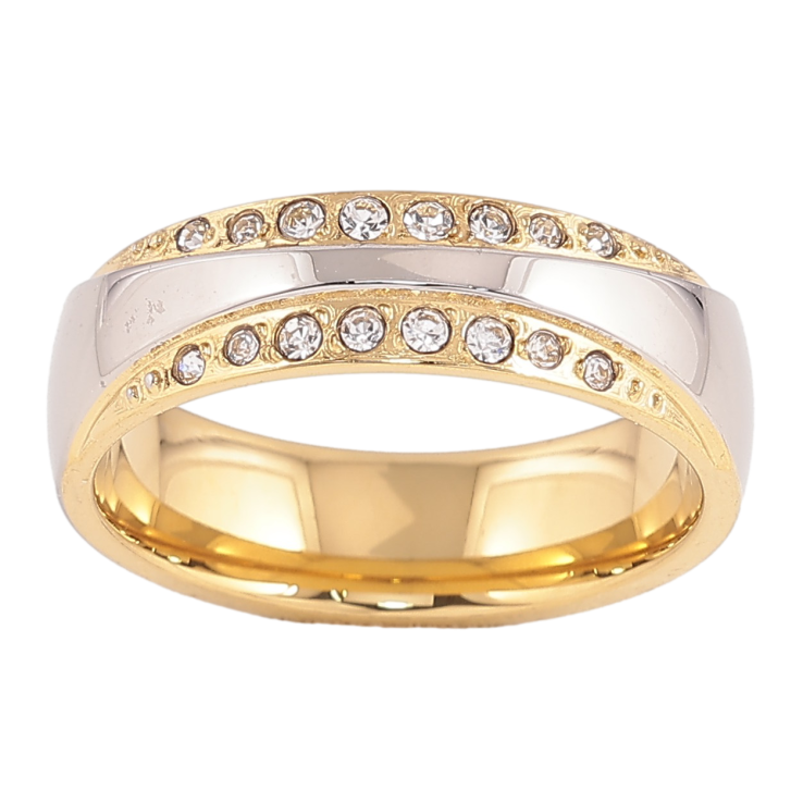 Кольцо Xuping TTM Stainless Steel цвет 14К+Родий "Узор с кристаллами" шир. 6мм фото №16