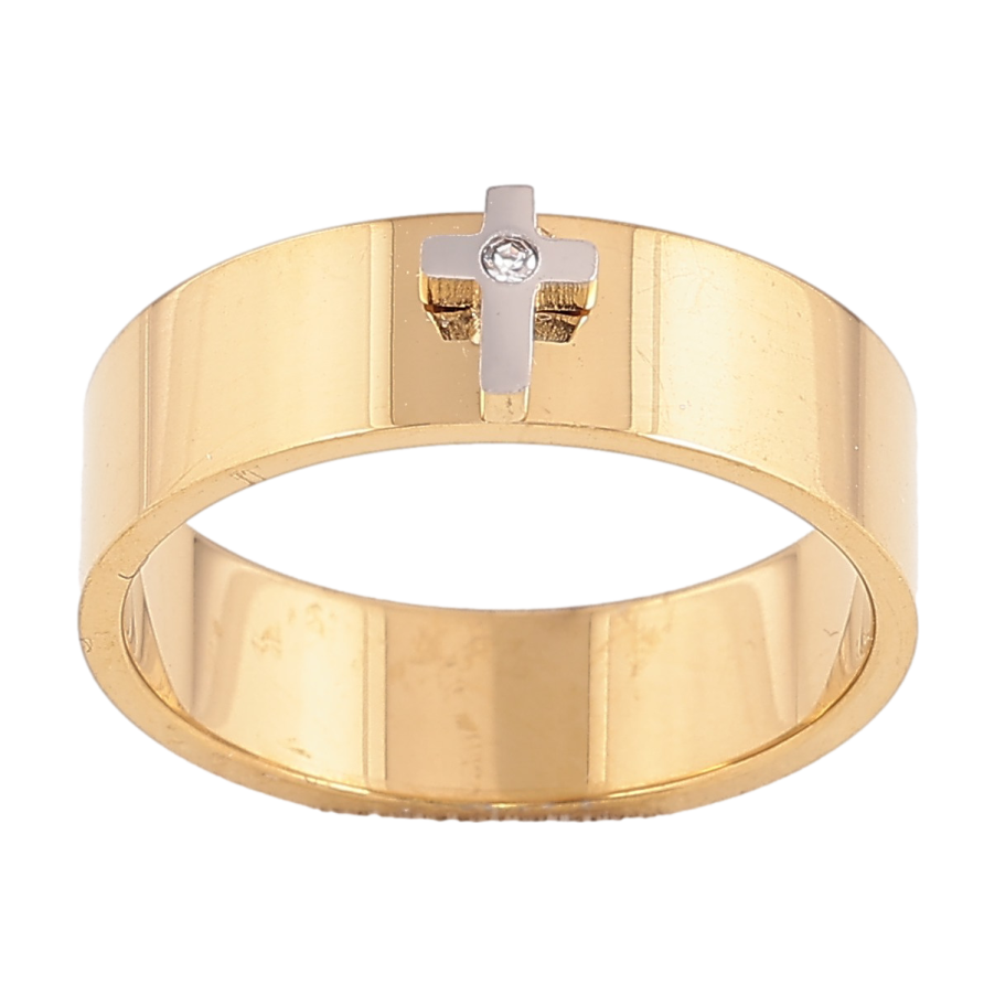 Кольцо Xuping TTM Stainless Steel цвет 14К+Родий "Крестик" шир. 6мм фото №1 Кольцо Xuping TTM Stainless Steel цвет 14К+Родий "Крестик" шир. 6мм фото №1