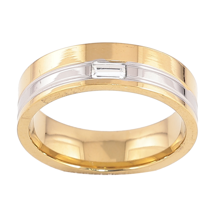 Кольцо Xuping TTM Stainless Steel цвет 14К+Родий "Узор с кристальной вставкой" шир. 6мм фото №7